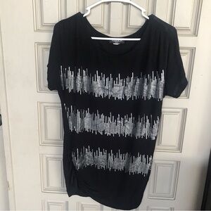 CATS Tee Shirt Blak/Silver SzM Round Neck Side Ruch Hip Length